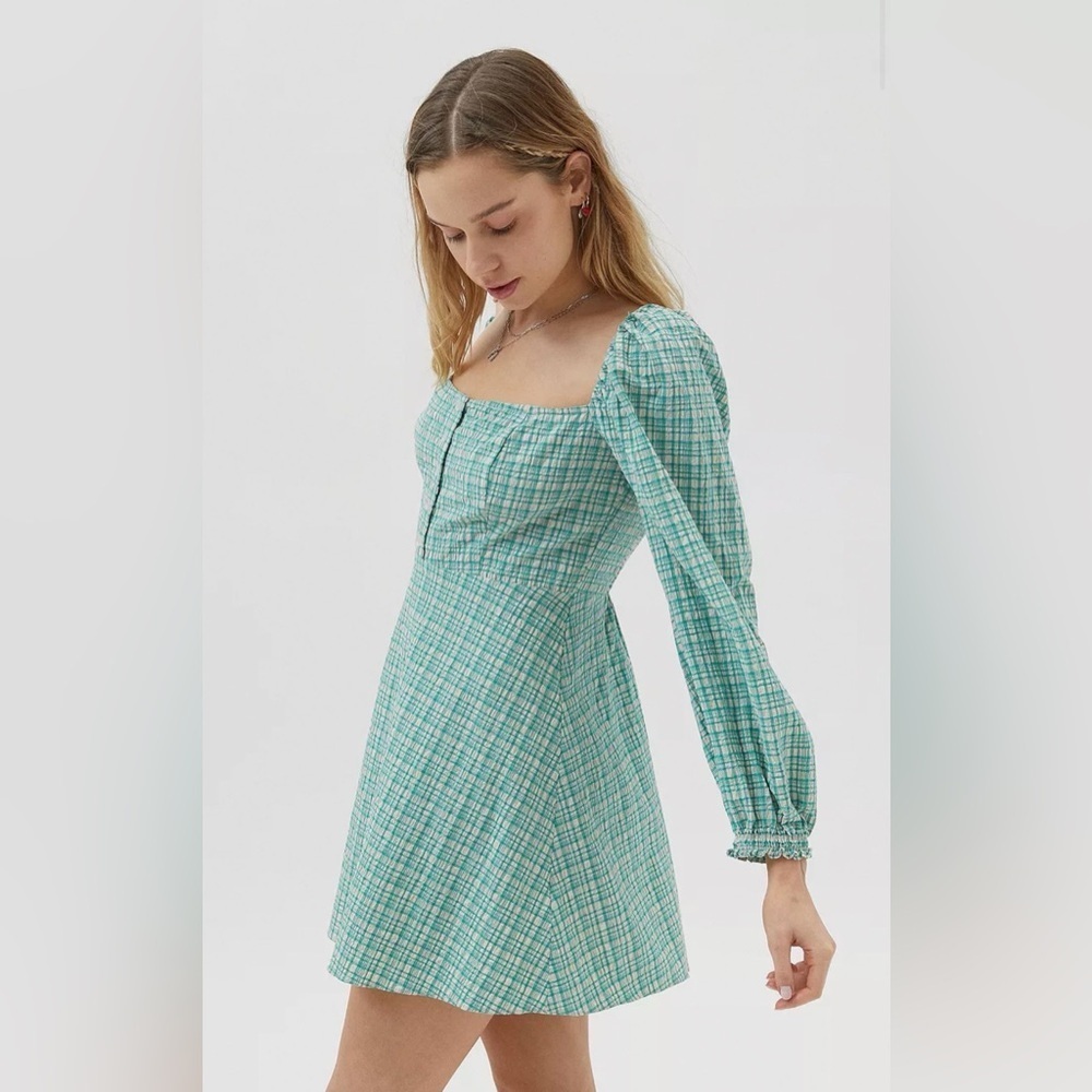Urban Outfitters UO Viola Check Crinkle Mini Dress Size Medium